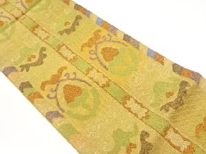 金通し縞に抽象花唐草模様袋帯